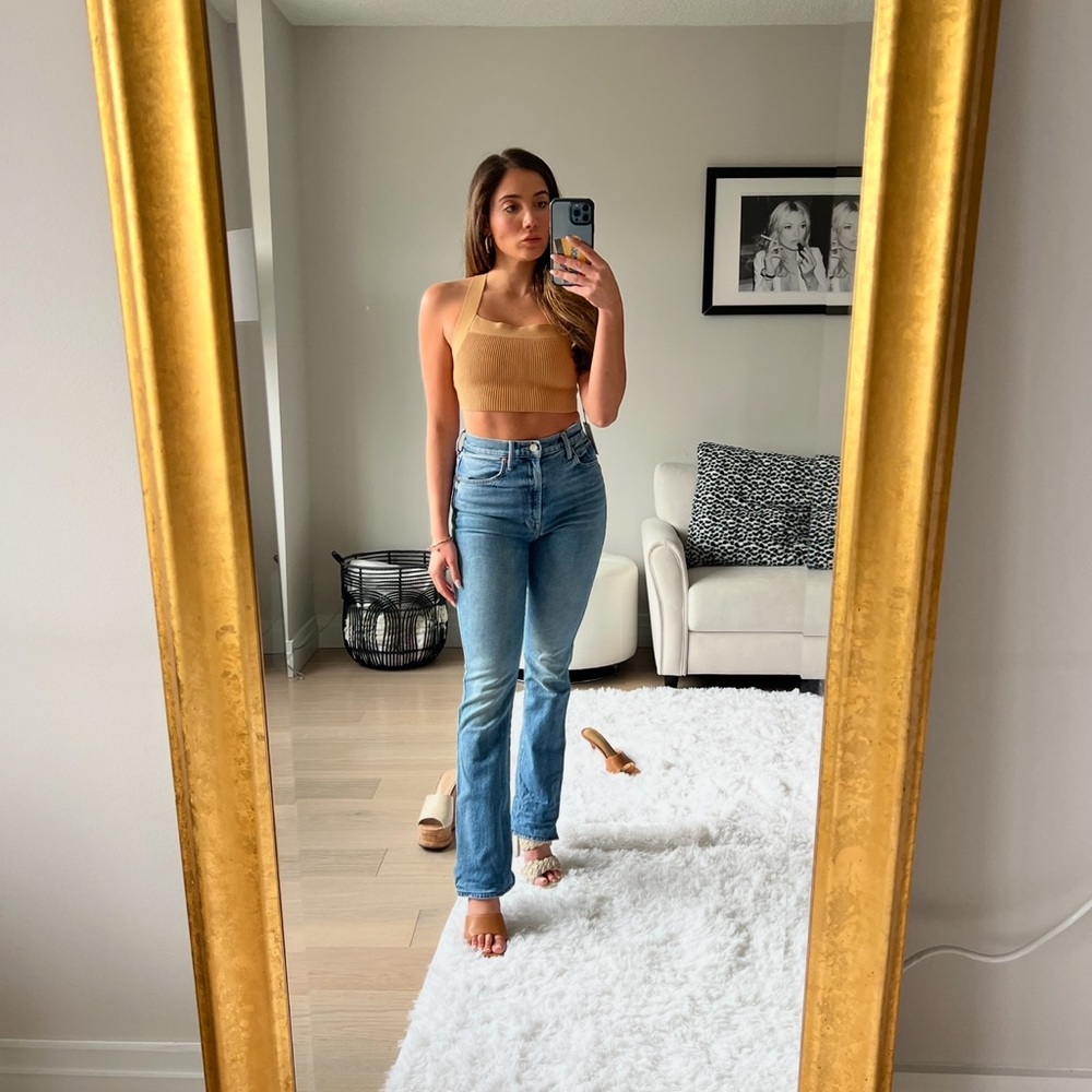 Aritzia Babaton camel crop top